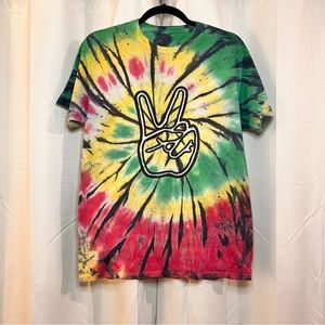DOM Tie Dye Peace Hand Graphic Short Sleeve T-Shirt Puffy Print - M, Unisex